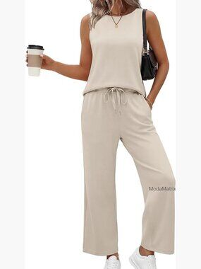 Two Piece Set Women Summer Outfits Beach Vacation Crop Top Wide Leg Pants